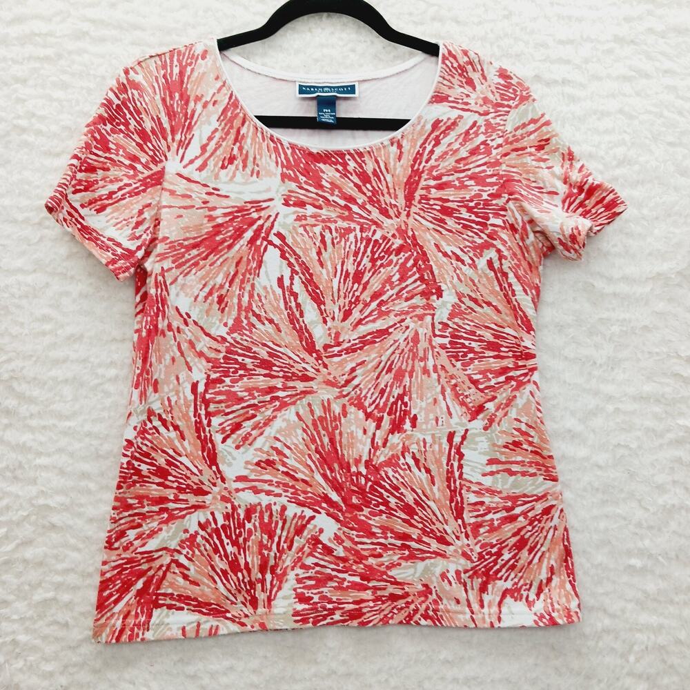 T-Shirt Women Coral Orange Scoop Neck Soft Girl Cozy Whimsycore Resort Size MP